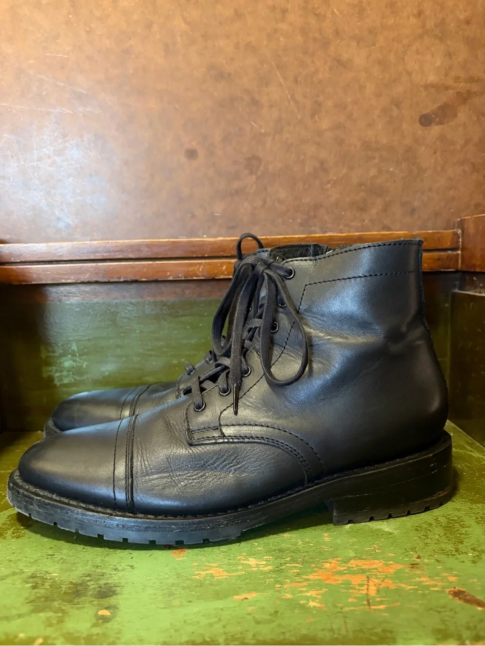 Thursday Boot Company- Men’s Black Leather Cap-Toe Lace-Up Boots